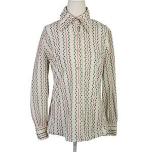 Vintage 70s Dalton Cream Green Red Geo Stripe Button Down Shirt Top M